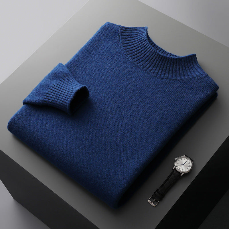 Mock Neck Sweater Men's Knitted Shirt Pure Wool